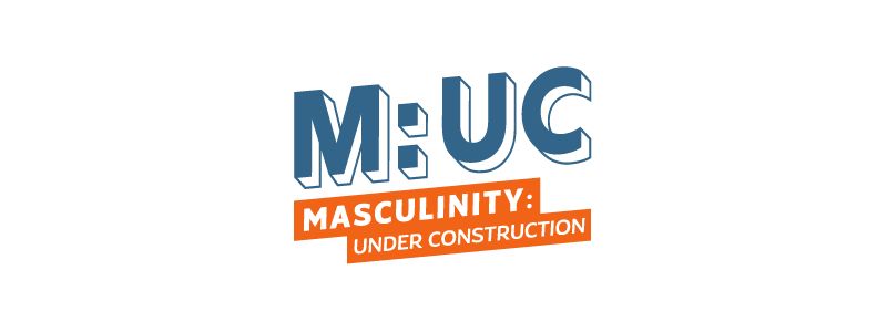 The Masculinity under construction logo: the letters M U C in blue, and underneath the whole name spelled out in orange